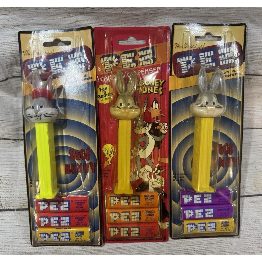 Lot of 7 Vtg PEZ Dispensers Looney Tunes Bugs Taz Daffy Tweety w/Orig. Pkgs TbB3